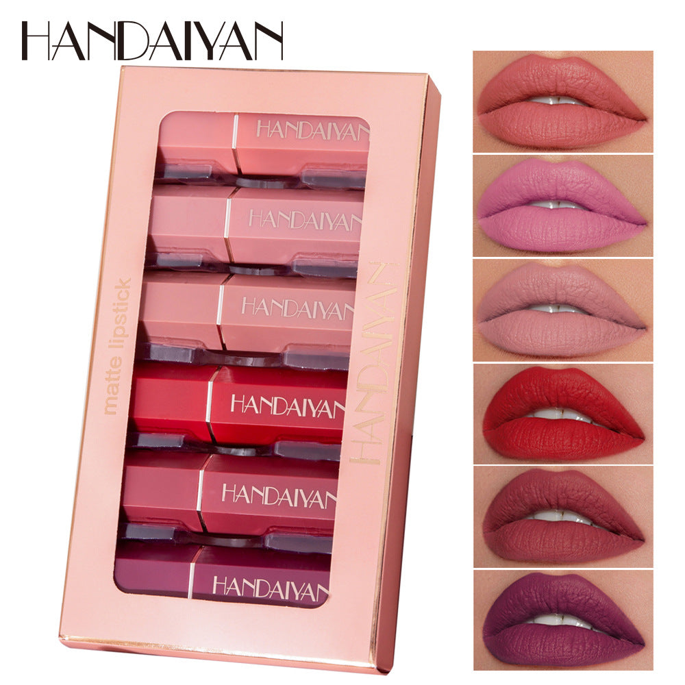 HANDAIYAN Matte Lipstick Gift Box Set of 6 Non-stick Cup Lipstick Lipstick